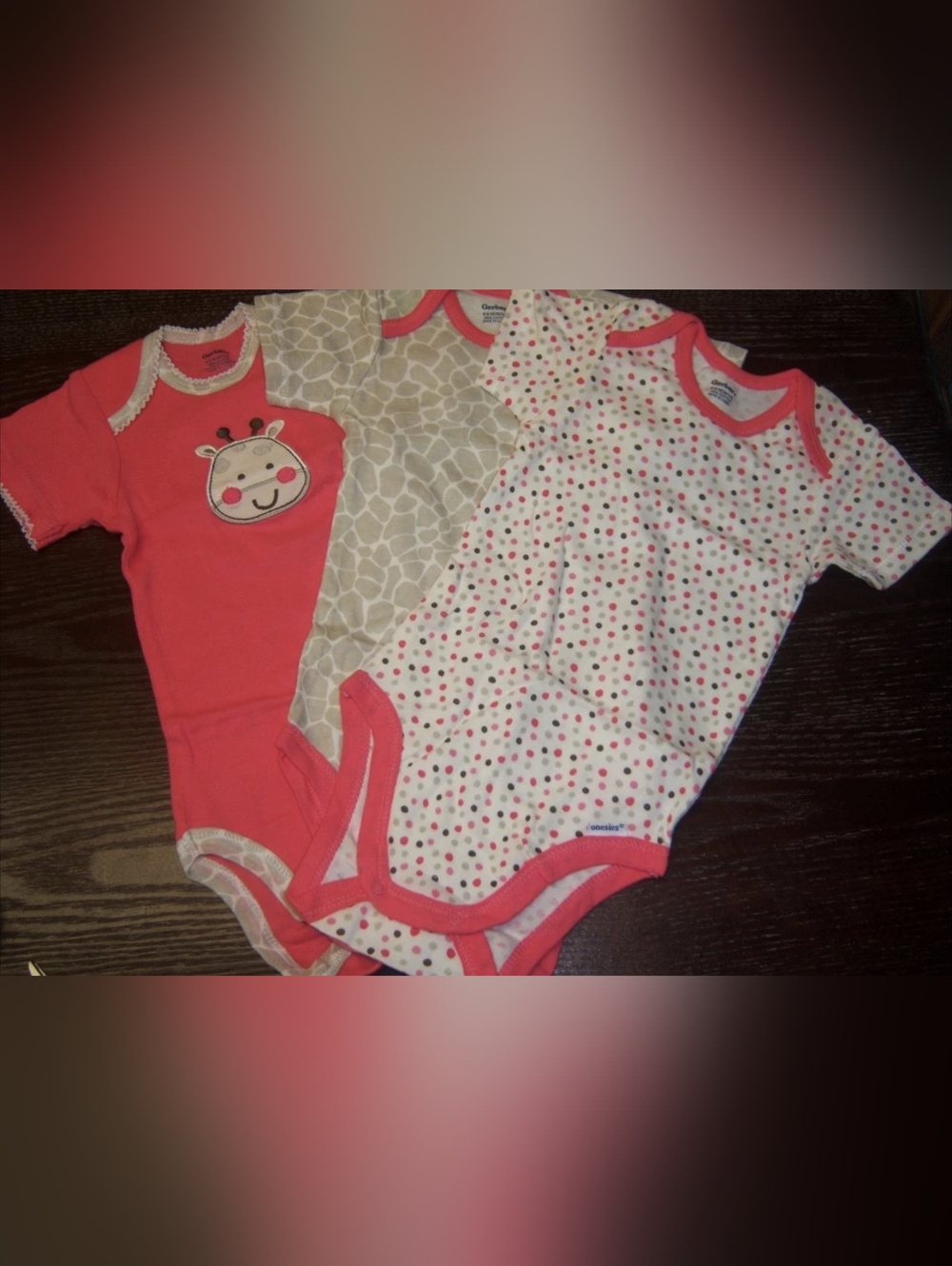 NWT Gerber Baby Girl Onesies 3-Pack 6-9 Months Giraffe Polka Dot Bodysuits